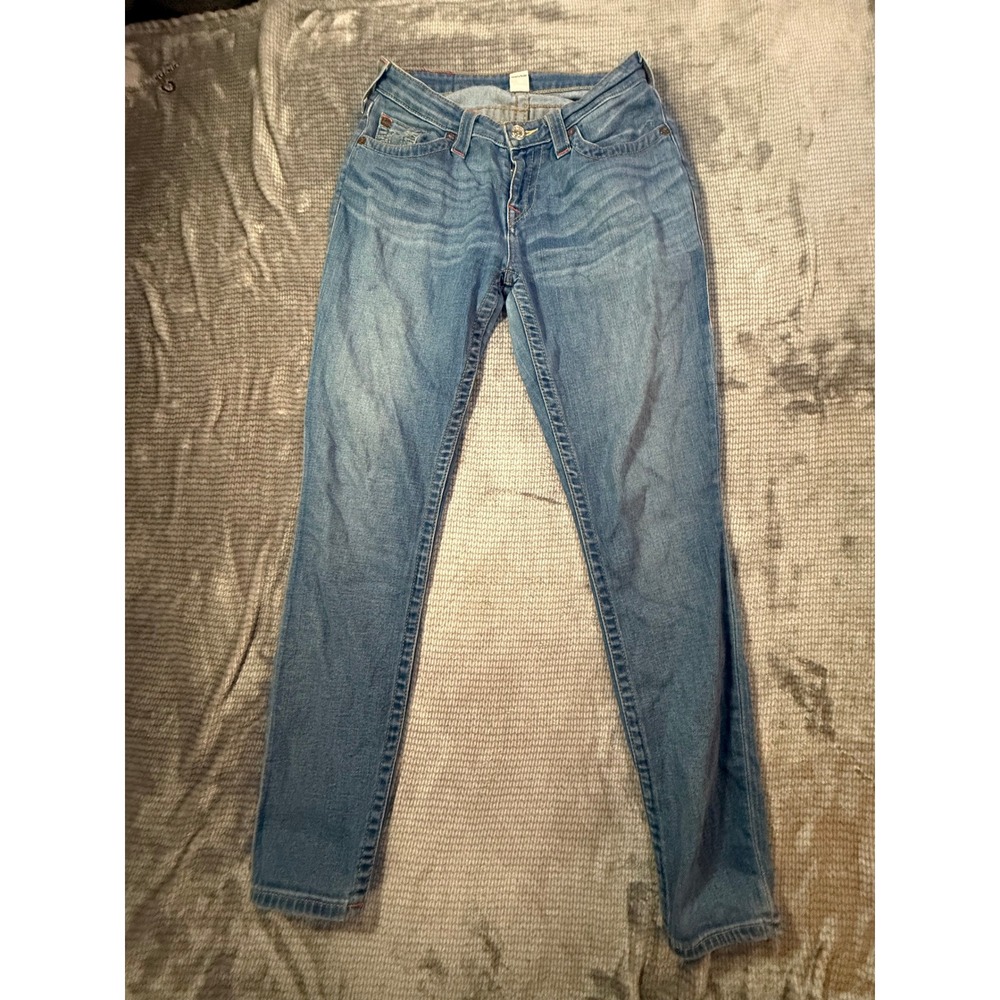 True Religion Womens Skinny Jeans Medium Wash Blue Denim 28x29 No Flap Pocket‎
